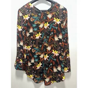 H&M Women’s Size 10 Floral Blouse Black Multicolor Long Sleeve Top Boho Print